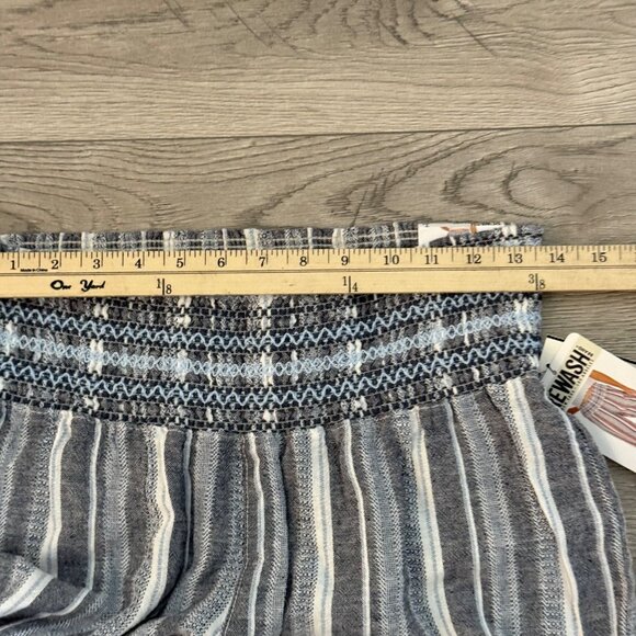 Rewash Smoked Wide Leg Pants Size L Linen Blend Pull On Striped Summer Beach - Picture 8 of 16